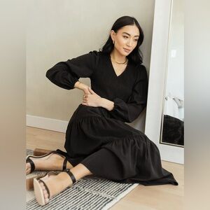 NWT - Bohme Smocked Tiered Midi Dress in Black - Small